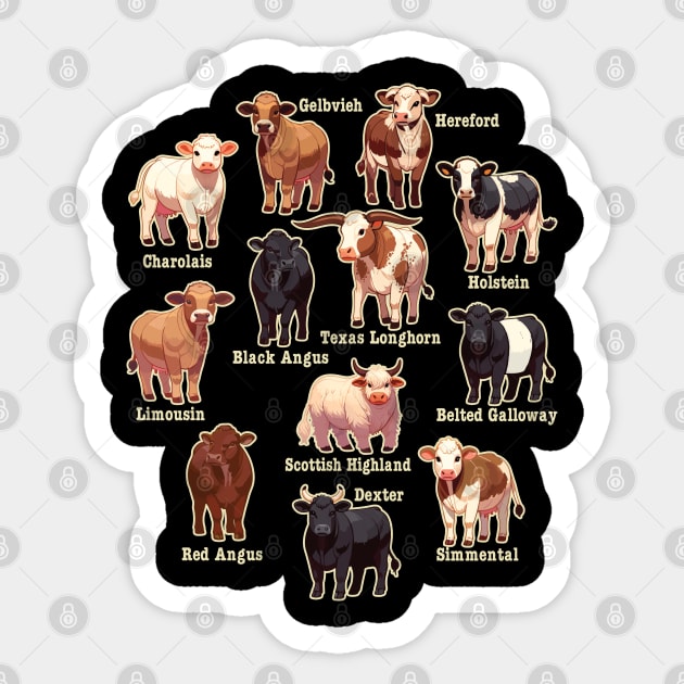 Fun Cow Breeds Design - Heifers, Bulls and Cows Sticker by Graphic Duster